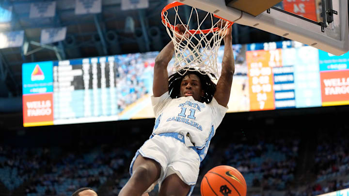 Dec 29, 2024; Chapel Hill, North Carolina, USA; North Carolina Tar Heels guard Ian Jackson (11) scores in the second half at Dean E. Smith Center. Mandatory Credit: Bob Donnan-Imagn Images Dec 29, 2024; Chapel Hill, North Carolina, USA; North Carolina Tar Heels guard Ian Jackson (11) scores in the second half at Dean E. Smith Center. Mandatory Credit: Bob Donnan-Imagn Images