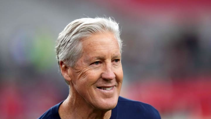 Jan 7, 2024; Glendale, Arizona, USA; Seattle Seahawks head coach Pete Carroll looks on prior to facing the against the Arizona Cardinals at State Farm Stadium. Mandatory Credit: Joe Camporeale-Imagn Images Jan 7, 2024; Glendale, Arizona, USA; Seattle Seahawks head coach Pete Carroll looks on prior to facing the against the Arizona Cardinals at State Farm Stadium. Mandatory Credit: Joe Camporeale-Imagn Images