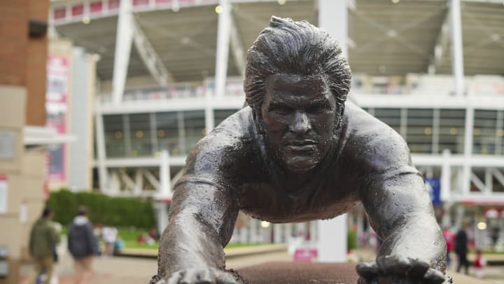 A view of the statue of former Cincinnati player Pete Rose before the game between the Chicago White Sox and the Cincinnati Reds at Great American Ball Park on May 13, 2025. A view of the statue of former Cincinnati player Pete Rose before the game between the Chicago White Sox and the Cincinnati Reds at Great American Ball Park on May 13, 2025.