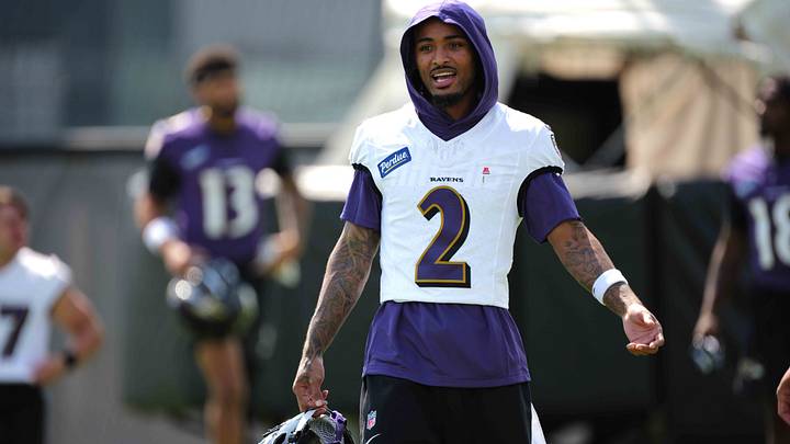 Jul 29, 2026; Ownings Mills, MD, USA; Baltimore Ravens cornerback Nate Wiggins (2) stretches during practice at the Under Armour Performance Center. Mandatory Credit: Mitch Stringer-Imagn Images Jul 29, 2026; Ownings Mills, MD, USA; Baltimore Ravens cornerback Nate Wiggins (2) stretches during practice at the Under Armour Performance Center. Mandatory Credit: Mitch Stringer-Imagn Images