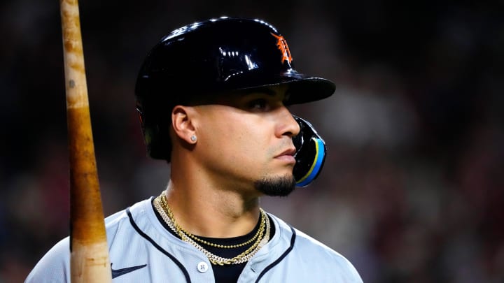 Tigers Javier Baez (28) reacts to striking out against the Diamondbacks during a game at Chase Field on Friday, May 17, 2024.