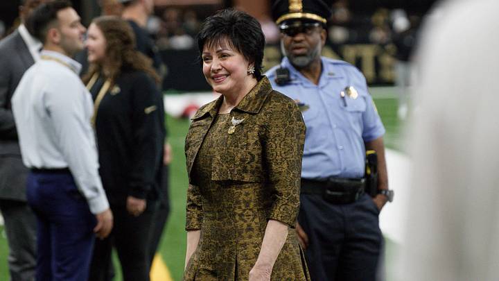 Aug 17, 2025; New Orleans, Louisiana, USA; New Orleans Saints owner Gayle Benson arrives before a game against the Jacksonville Jaguars at Caesars Superdome. Mandatory Credit: Matthew Hinton-Imagn Images