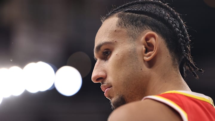 Hawks forward Zaccharie Risacher during game against the Chicago Bulls. 