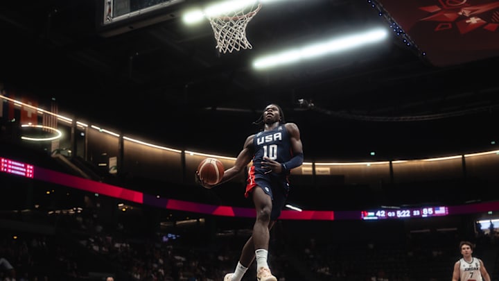 Jordan v USA: Round of 16 - FIBA U19 Basketball World Cup 2025; Duke basketball recruiting target Jordan Smith Jr. Jordan v USA: Round of 16 - FIBA U19 Basketball World Cup 2025; Duke basketball recruiting target Jordan Smith Jr.