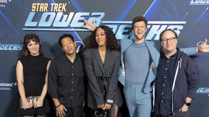 The main voice cast of Star Trek: Lower Decks, along with series creator, Mike McMahan
