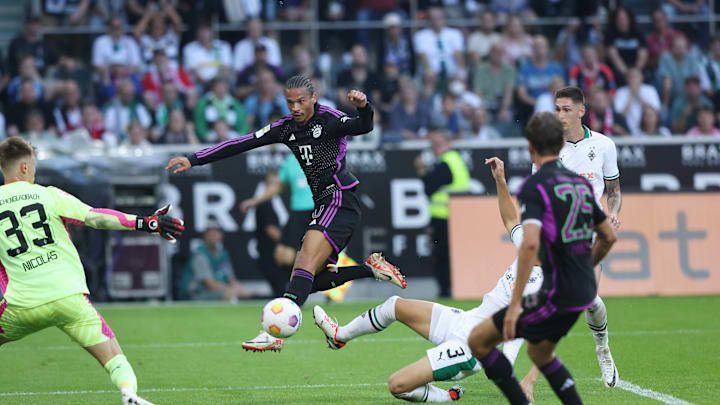 Bayern Munich forward Leroy Sane in action against Borussia Monchengladbach.