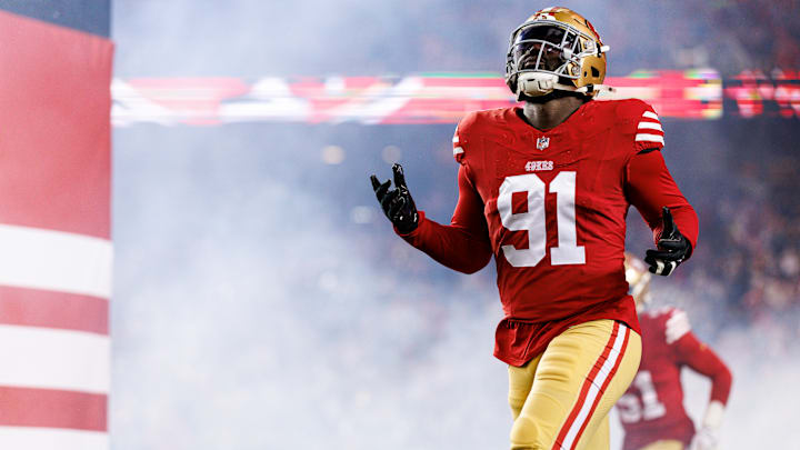 San Francisco 49ers defensive end Sam Okuayinonu (91)