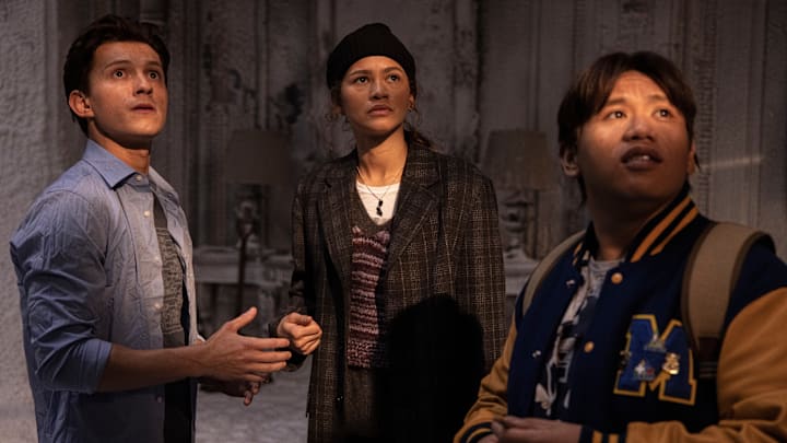 Tom Holland, Zendaya and Jacob Batalon in Columbia Pictures' SPIDER-MAN: NO WAY HOME.