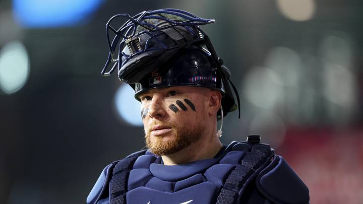 Jun 7, 2026; Houston, Texas, USA; Houston Astros catcher Christian Vazquez (2) walks on the field before the game against the Athletics at Daikin Park. Mandatory Credit: Troy Taormina-Imagn Images