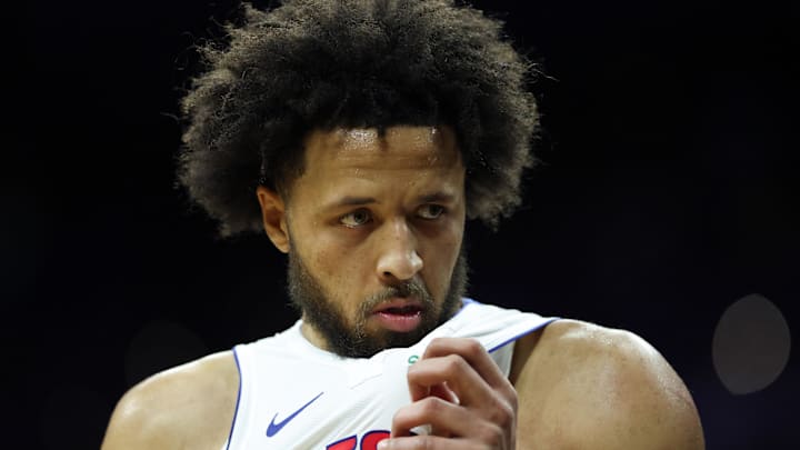 Nov 9, 2025; Philadelphia, Pennsylvania, USA; Detroit Pistons guard Cade Cunningham (2) looks on during the fourth quarter against the Philadelphia 76ers at Xfinity Mobile Arena. Mandatory Credit: Bill Streicher-Imagn Images