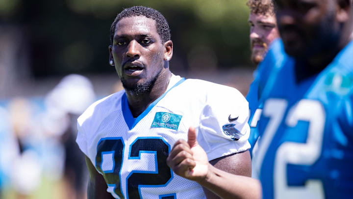 Jul 26, 2025; Charlotte, NC, USA; Carolina Panthers defensive tackle Tershawn Wharton (92) walks off after practice during training camp. Mandatory Credit: Scott Kinser-Imagn Images Jul 26, 2025; Charlotte, NC, USA; Carolina Panthers defensive tackle Tershawn Wharton (92) walks off after practice during training camp. Mandatory Credit: Scott Kinser-Imagn Images