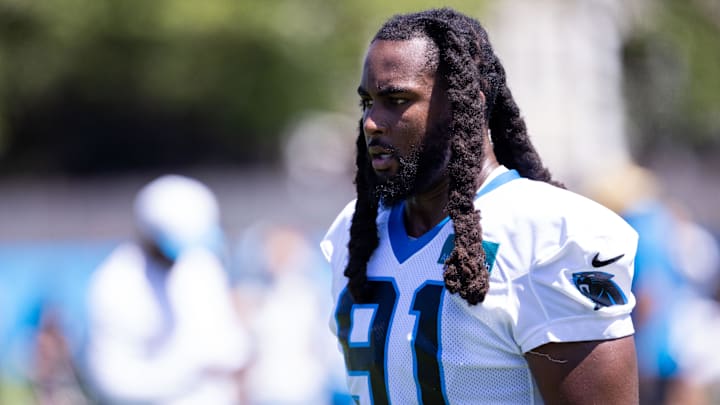 Carolina Panthers linebacker Pat Jones II (91) walks off after practice during training camp Carolina Panthers linebacker Pat Jones II (91) walks off after practice during training camp