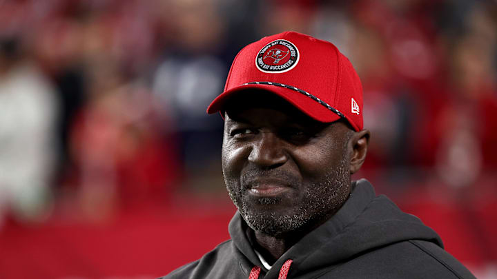 Jan 12, 2025; Tampa, Florida, USA; Tampa Bay Buccaneers head coach Todd Bowles before a NFC wild card playoff against the Washington Commanders at Raymond James Stadium. Mandatory Credit: Kim Klement Neitzel-Imagn Images