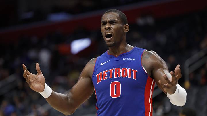 Dec 16, 2024; Detroit, Michigan, USA; Detroit Pistons center Jalen Duren (0) reacts in the first half against the Miami Heat at Little Caesars Arena. Dec 16, 2024; Detroit, Michigan, USA; Detroit Pistons center Jalen Duren (0) reacts in the first half against the Miami Heat at Little Caesars Arena.