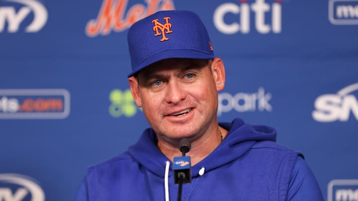 Feb 13, 2026; Port St. Lucie, FL, USA; New York Mets manager Carlos Mendoza (64) speaks to reporters during spring training at Clover Park. Mandatory Credit: Sam Navarro-Imagn Images Feb 13, 2026; Port St. Lucie, FL, USA; New York Mets manager Carlos Mendoza (64) speaks to reporters during spring training at Clover Park. Mandatory Credit: Sam Navarro-Imagn Images