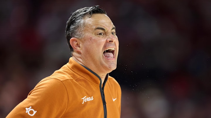 Texas Longhorns head coach Sean Miller during the first half against the Arkansas Razorbacks at Bud Walton Arena.