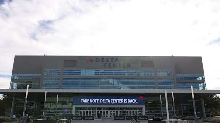 Sep 23, 2024; Salt Lake City, Utah, USA; A general view of the Delta Center before a game between the Utah Hockey Club and Los Angeles Kings. Mandatory Credit: Rob Gray-Imagn Images