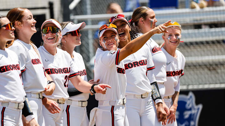 May 18, 2025; Durham, NC, USA; Georgia players look onto family during the game against Duke at Durham Regional  game in Durham, North Carolina, Sunday. Mandatory Credit: Jaylynn Nash-Imagn Images