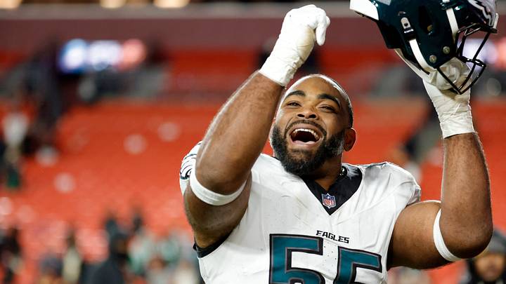 Philadelphia Eagles defensive end Brandon Graham (55) celebrates after defeating the Washington Commanders Philadelphia Eagles defensive end Brandon Graham (55) celebrates after defeating the Washington Commanders