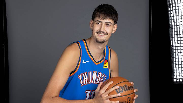 Sep 28, 2026; Oklahoma City, OK, USA; Oklahoma City Thunder center Aday Mara (15) poses for a photo during Oklahoma City Thunder Media Day at Paycom Center. Mandatory Credit: Alonzo Adams-Imagn Images Sep 28, 2026; Oklahoma City, OK, USA; Oklahoma City Thunder center Aday Mara (15) poses for a photo during Oklahoma City Thunder Media Day at Paycom Center. Mandatory Credit: Alonzo Adams-Imagn Images