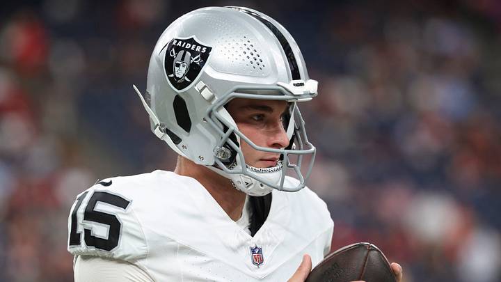 Aug 20, 2026; Houston, Texas, USA; Las Vegas Raiders quarterback Fernando Mendoza (15) before the game against the Houston Texans at Reliant Stadium. Mandatory Credit: Troy Taormina-Imagn Images Aug 20, 2026; Houston, Texas, USA; Las Vegas Raiders quarterback Fernando Mendoza (15) before the game against the Houston Texans at Reliant Stadium. Mandatory Credit: Troy Taormina-Imagn Images