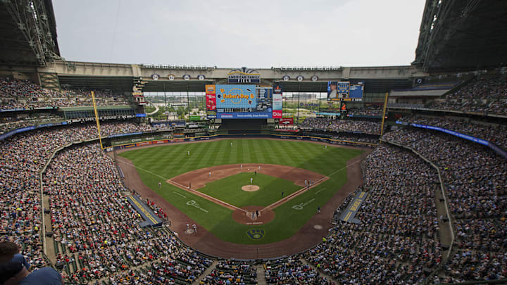 Jun 15, 2025; Milwaukee, Wisconsin, USA; General view of American Family Field during the sixth inning of the game between the St. Louis Cardinals and Milwaukee Brewers. Mandatory Credit: Jeff Hanisch-Imagn Images Jun 15, 2025; Milwaukee, Wisconsin, USA; General view of American Family Field during the sixth inning of the game between the St. Louis Cardinals and Milwaukee Brewers. Mandatory Credit: Jeff Hanisch-Imagn Images