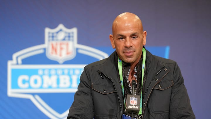 Feb 24, 2026; Indianapolis, IN, USA; Tennessee Titans coach Robert Saleh speaks at the NFL Scouting Combine at the Indiana Convention Center. Mandatory Credit: Kirby Lee-Imagn Images