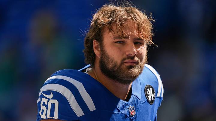 Indianapolis Colts center Tanor Bortolini (60) looks on Indianapolis Colts center Tanor Bortolini (60) looks on