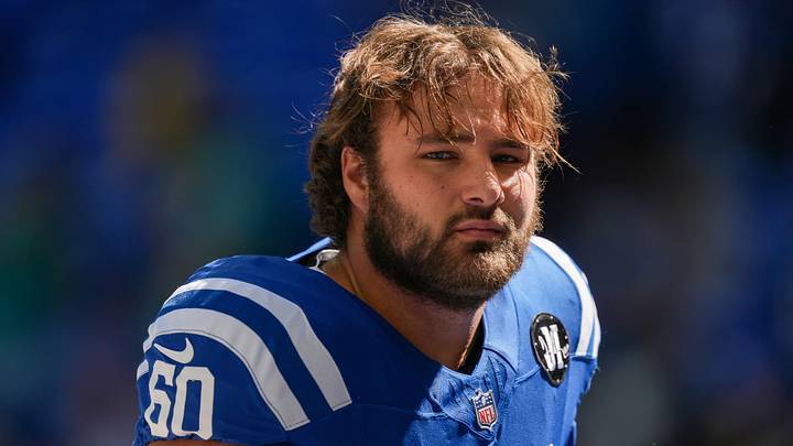Indianapolis Colts center Tanor Bortolini (60) looks on Indianapolis Colts center Tanor Bortolini (60) looks on