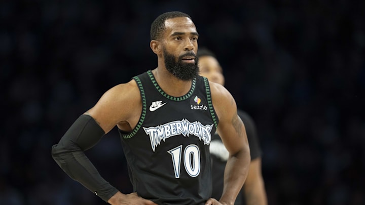 Oct 26, 2025; Minneapolis, Minnesota, USA; Minnesota Timberwolves guard Mike Conley (10) looks on against the Indiana Pacers in the first half at Target Center. Mandatory Credit: Jesse Johnson-Imagn Images Oct 26, 2025; Minneapolis, Minnesota, USA; Minnesota Timberwolves guard Mike Conley (10) looks on against the Indiana Pacers in the first half at Target Center. Mandatory Credit: Jesse Johnson-Imagn Images