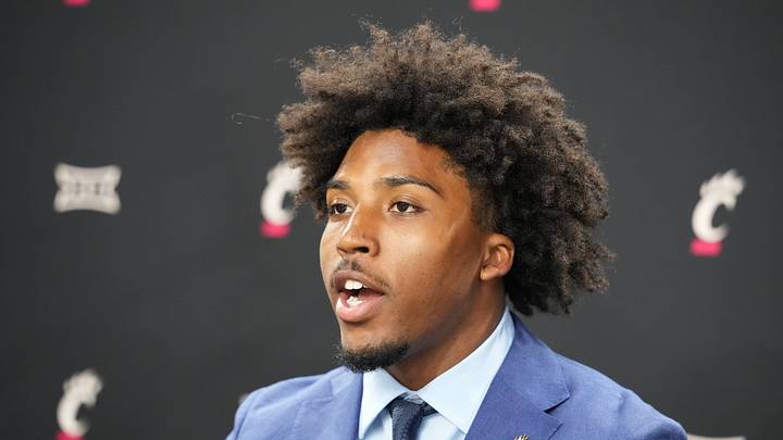 Jul 8, 2026; Frisco, TX, USA;  Cincinnati linebacker Antwan Peek Jr. speaks to reporters during Big 12 Conference Football Media Days at The Star. Mandatory Credit: Raymond Carlin III-Imagn Images