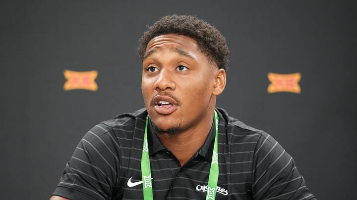 Jul 8, 2026; Frisco, TX, USA; Iowa State quarterback Jaylen Raynor speaks with reporters during Big 12 Conference Football Media Days at The Star. Mandatory Credit: Raymond Carlin III-Imagn Images Jul 8, 2026; Frisco, TX, USA; Iowa State quarterback Jaylen Raynor speaks with reporters during Big 12 Conference Football Media Days at The Star. Mandatory Credit: Raymond Carlin III-Imagn Images