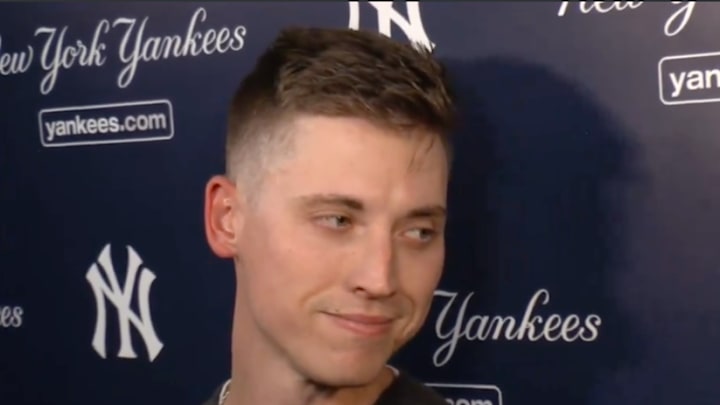 New York Yankees relief pitcher Luke Weaver speaks to the media after the club's 11-4 win in Game 4 of the World Series vs. the Los Angles Dodgers at Yankee Stadium on October 29, 2024. 