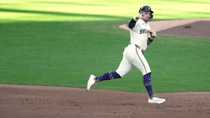 Milwaukee Brewers third baseman Caleb Durbin (21) rounds second base after hitting a solo home run during the second inning of their game against the Philadelphia Phillies Monday, September 1, 2025 at American Family Field in Milwaukee, Wisconsin. Milwaukee Brewers third baseman Caleb Durbin (21) rounds second base after hitting a solo home run during the second inning of their game against the Philadelphia Phillies Monday, September 1, 2025 at American Family Field in Milwaukee, Wisconsin.