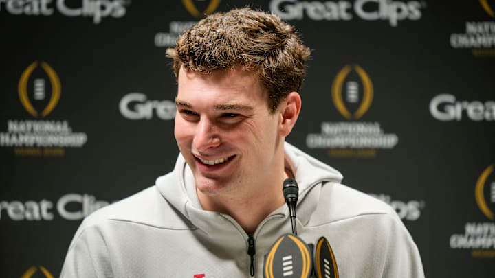 Indiana Hoosiers quarterback Fernando Mendoza (15) answers questions Saturday, Jan. 17, 2026, during the Indiana media day at the Miami Beach Convention Center in Miami.