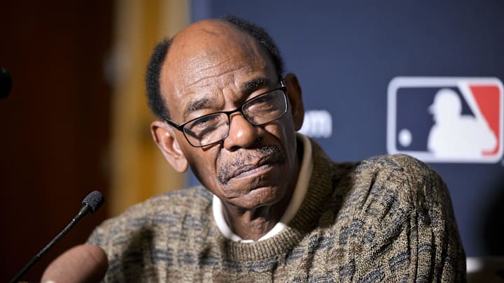 Dec 9, 2024; Dallas, TX, USA; Los Angeles Angels manager Ron Washington speaks with the media at the Hilton Anatole during the 2024 MLB Winter Meetings. Mandatory Credit: Jerome Miron-Imagn Images