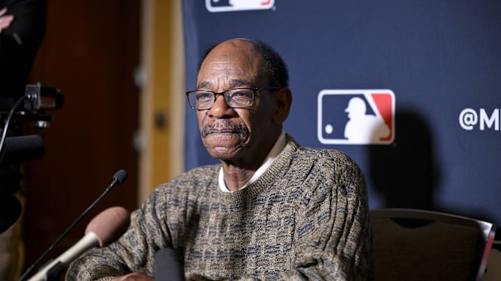 Dec 9, 2024; Dallas, TX, USA; Los Angeles Angels manager Ron Washington speaks with the media at the Hilton Anatole during the 2024 MLB Winter Meetings. Mandatory Credit: Jerome Miron-Imagn Images