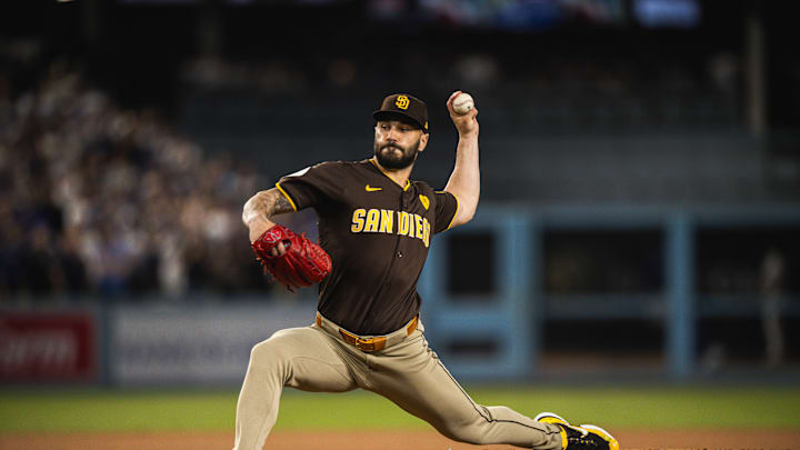 Tanner Scott pitches in the National League Division Series - San Diego Padres v Los Angeles Dodgers - Game 5