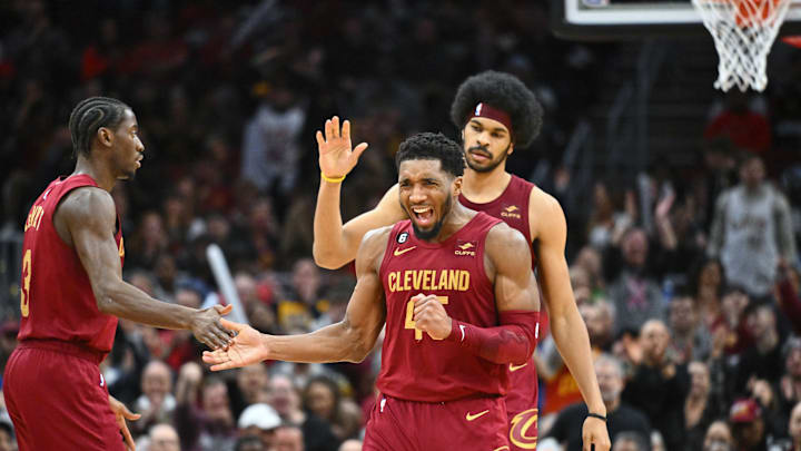 Donovan Mitchell, Caris LeVert and Jarrett Allen, Cleveland Cavaliers