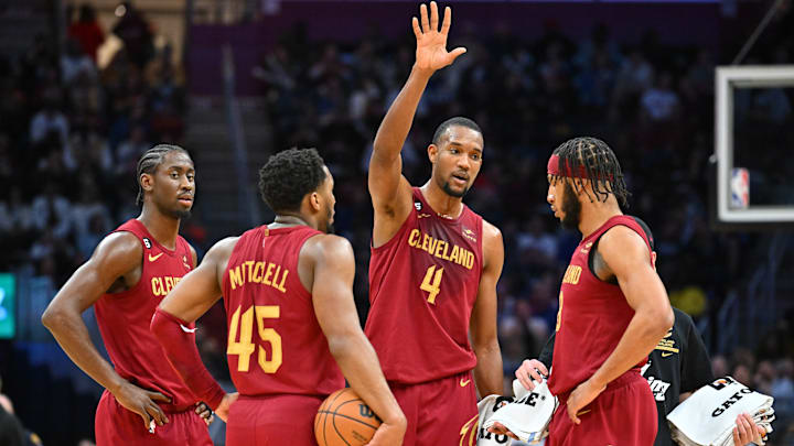 Caris LeVert, Donovan Mitchell, Evan Mobley and Lamar Stevens, Cleveland Cavaliers