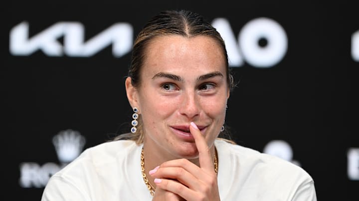 Aryna Sabalenka speaks at the 2026 Australian Open