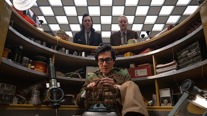 (L-R): Tom Hiddleston as Loki, Ke Huy Quan as O.B., and Owen Wilson as Mobius in Marvel Studios' LOKI, Season 2, exclusively on Disney+. Photo by Gareth Gatrell. © 2023 MARVEL.