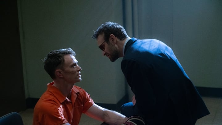 (L-R) Ben Poindexter/Bullseye (Wilson Bethel) and Matt Murdock/Dardevil (Charlie Cox) in Marvel Television's DAREDEVIL: BORN AGAIN, exclusively on Disney+. Photo by Giovanni Rufino. © 2025 MARVEL.