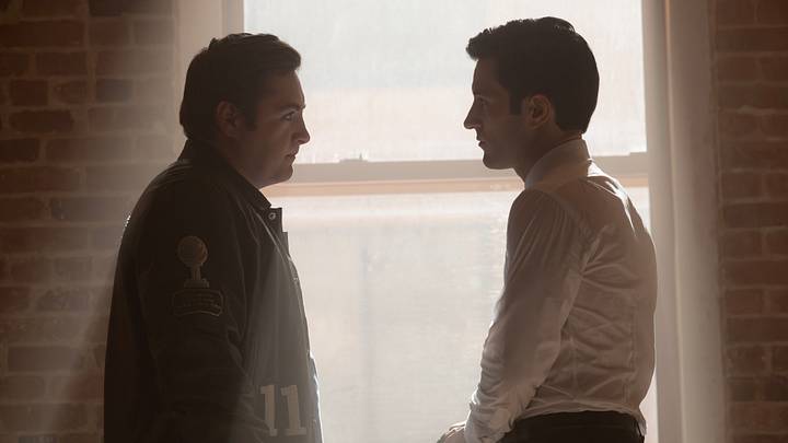 L-R: Daniel Blake (Michael Gandolfini) and Buck Cashman (Arty Froushan) in Marvel Television's DAREDEVIL: BORN AGAIN SEASON 2, exclusively on Disney+. Photo by Jojo Whilden. © 2025 MARVEL.