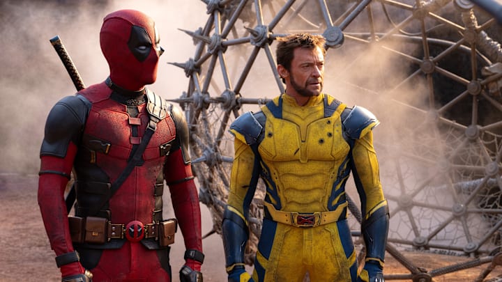 (L-R): Ryan Reynolds as Deadpool/Wade Wilson and Hugh Jackman as Wolverine/Logan in 20th Century Studios/Marvel Studios' DEADPOOL & WOLVERINE. Photo by Jay Maidment. © 2024 20th Century Studios / © and ™ 2024 MARVEL.