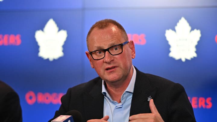 Jun 1, 2023; Toronto, Ontario, CANADA; Toronto Maple Leafs new general manager Brad Treliving is