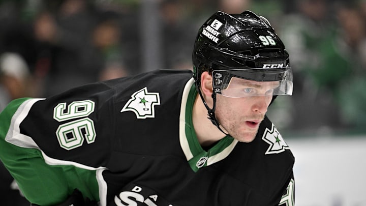 Feb 2, 2026; Dallas, Texas, USA; Dallas Stars right wing Mikko Rantanen (96) look on during the third period against the Winnipeg Jets at the American Airlines Center. Mandatory Credit: Jerome Miron-Imagn Images Feb 2, 2026; Dallas, Texas, USA; Dallas Stars right wing Mikko Rantanen (96) look on during the third period against the Winnipeg Jets at the American Airlines Center. Mandatory Credit: Jerome Miron-Imagn Images