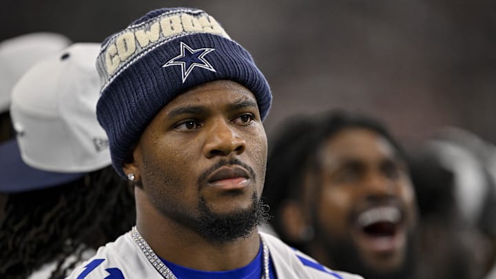 Aug 16, 2025; Arlington, Texas, USA; Dallas Cowboys defensive end Micah Parsons (11) looks on before the game between the Dallas Cowboys and the Baltimore Ravens at AT&T Stadium. Mandatory Credit: Jerome Miron-Imagn Images