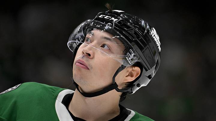 Apr 9, 2026; Dallas, Texas, USA; Dallas Stars left wing Jason Robertson (21) checks the replay screen during the third period against the Minnesota Wild at the American Airlines Center. Mandatory Credit: Jerome Miron-Imagn Images