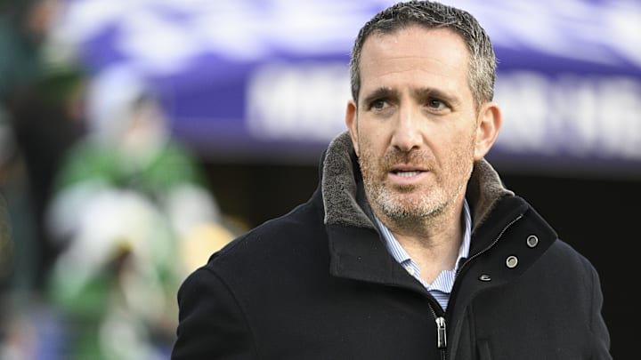 Dec 1, 2024; Baltimore, Maryland, USA; Philadelphia Eagles general manager Howie Roseman on the field before the game against the Baltimore Ravens  at M&T Bank Stadium. Mandatory Credit: Tommy Gilligan-Imagn Images